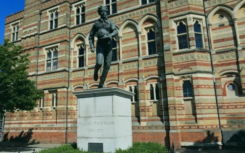 William Webb Ellis statue outside Rugby School